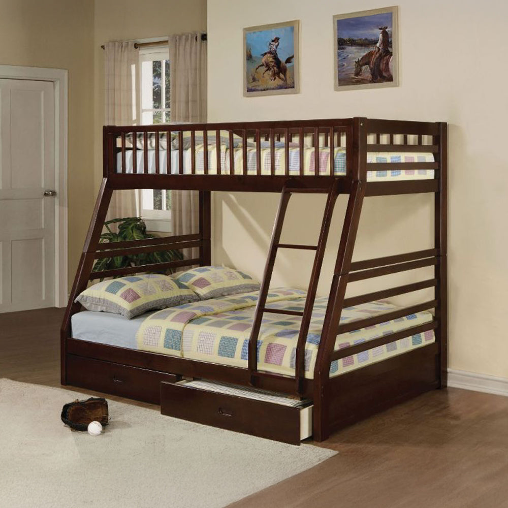 Ashton Jason Twin Over Full White Wood Bunk Bed Traditional Style with 2 Storage Drawers