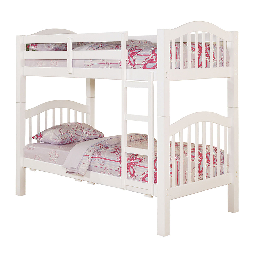 Amarpal Heartland Twin Over Twin White Wooden Bunk Bed Rustic Farmhouse with Ladder & Guard Rails