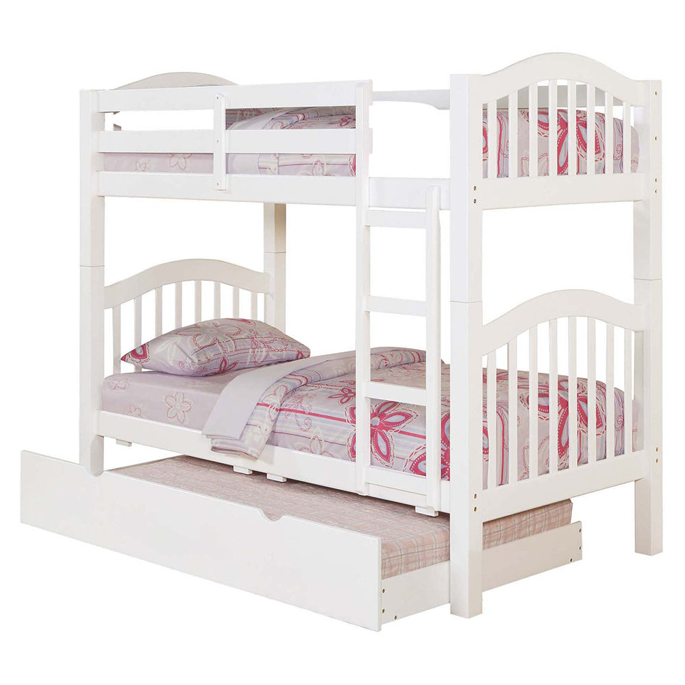 Amarpal Heartland Twin Over Twin White Wooden Bunk Bed Rustic Farmhouse with Ladder & Guard Rails
