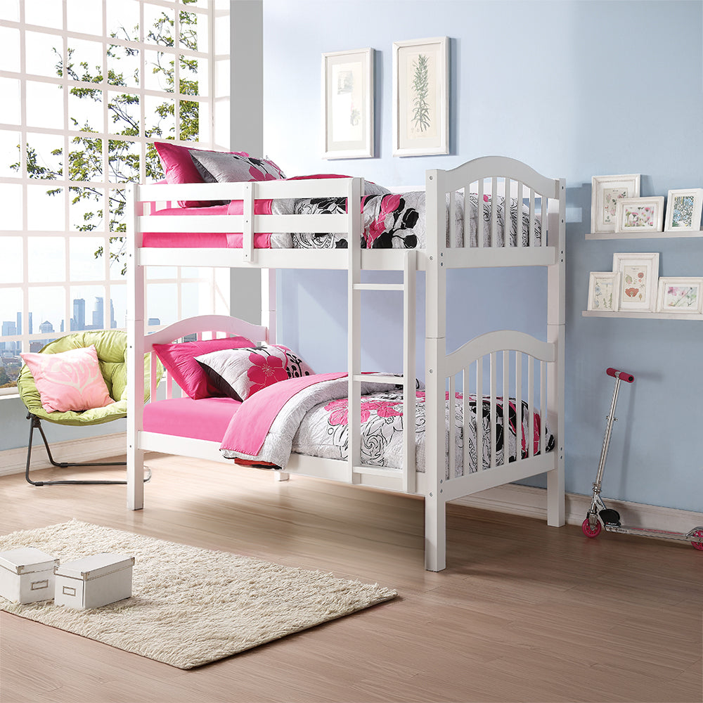 Amarpal Heartland Twin Over Twin White Wooden Bunk Bed Rustic Farmhouse with Ladder & Guard Rails