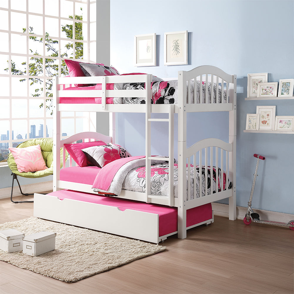 Amarpal Heartland Twin Over Twin White Wooden Bunk Bed Rustic Farmhouse with Ladder & Guard Rails