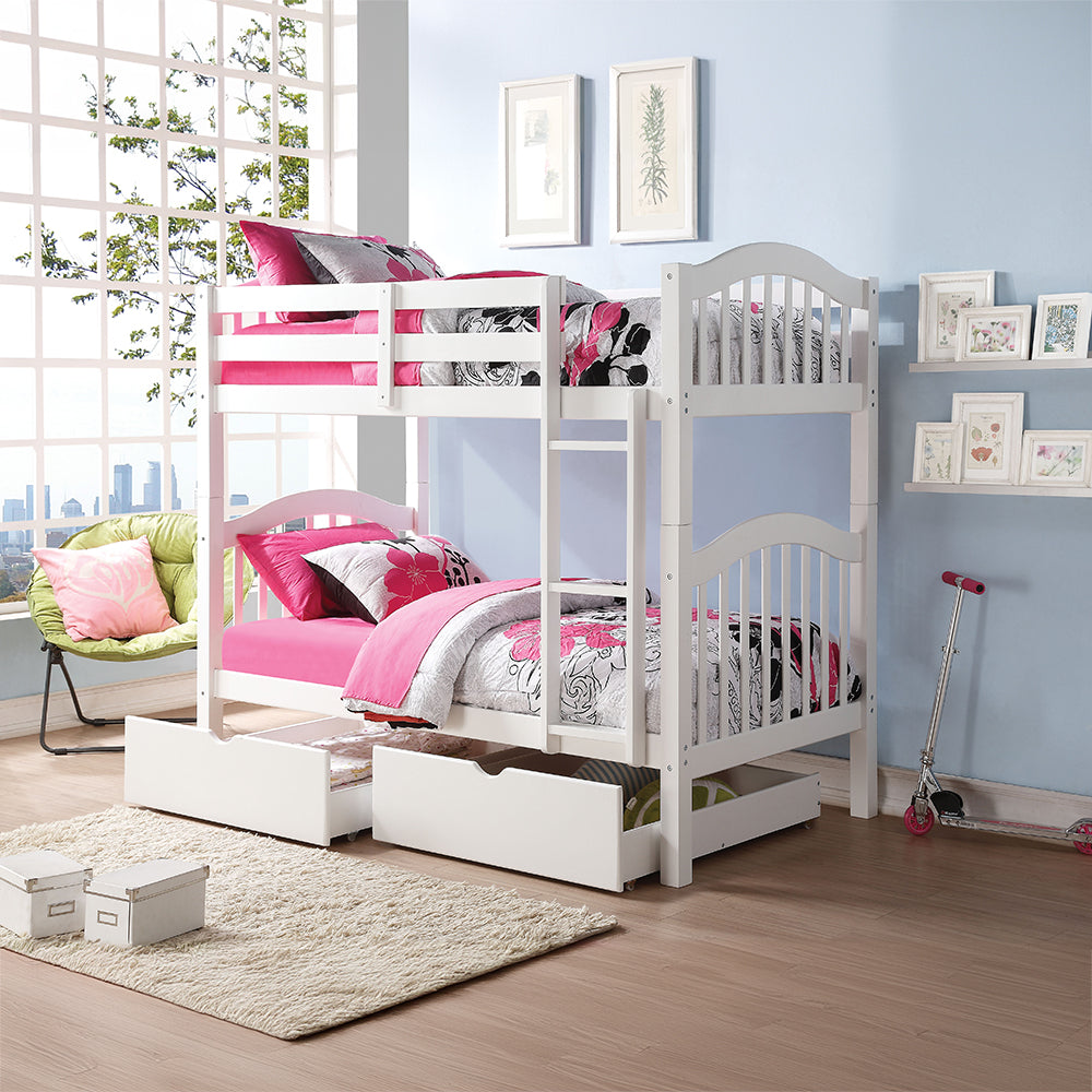 Amarpal Heartland Twin Over Twin White Wooden Bunk Bed Rustic Farmhouse with Ladder & Guard Rails
