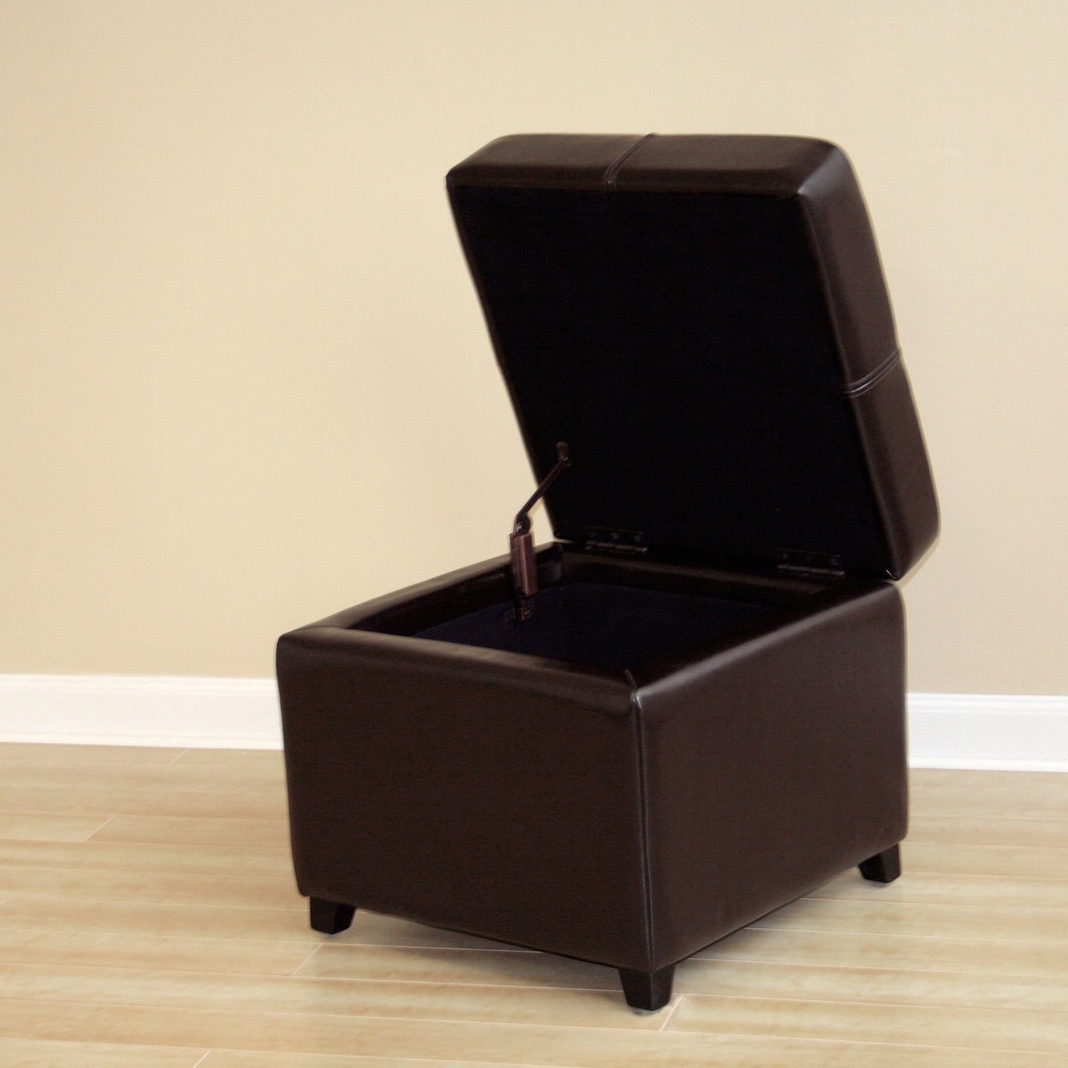 Dark Brown Upholstered Leather Cube Storage Ottoman