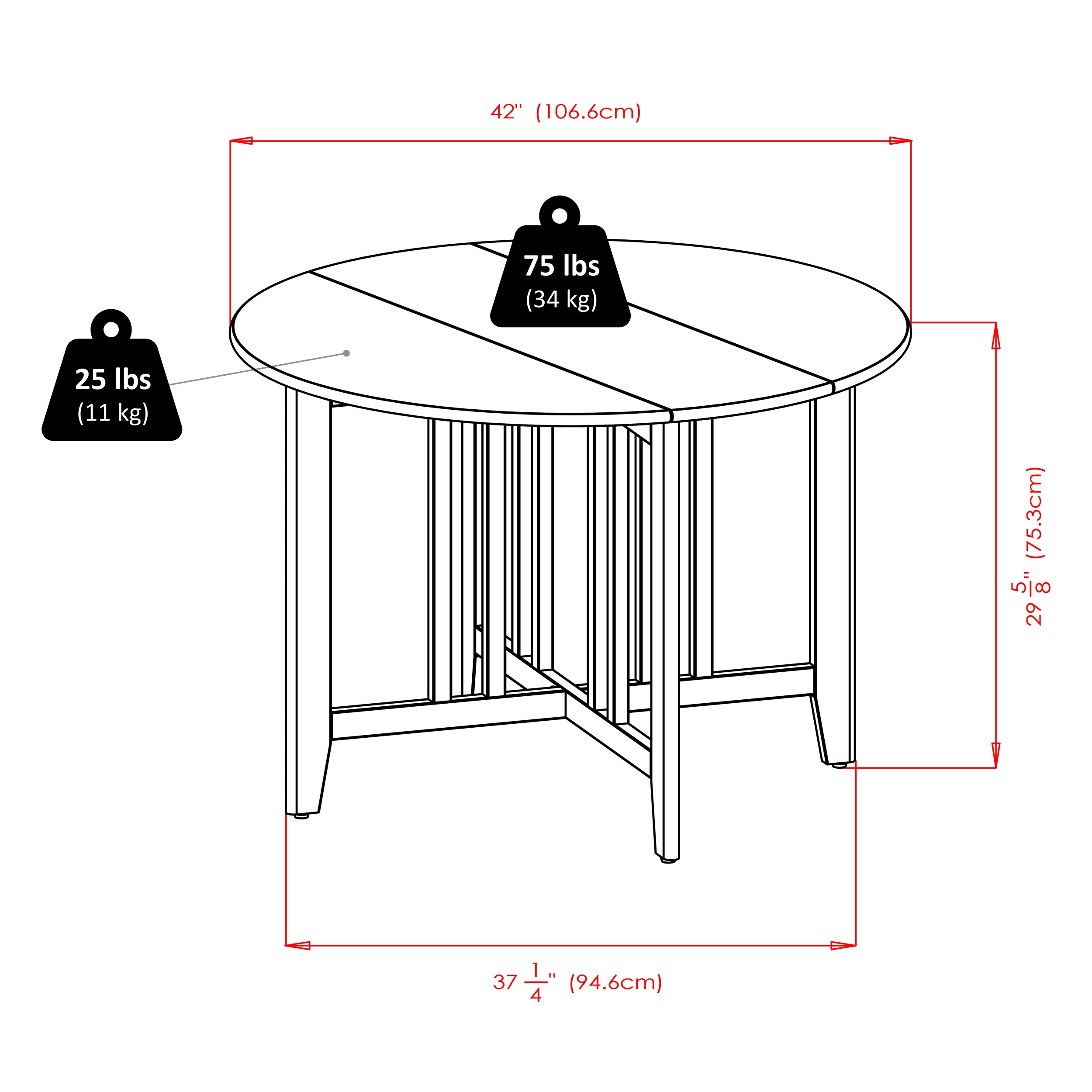 Alamo 5-Pc Round Drop Leaf Table with Ladder-back Chairs, in Walnut