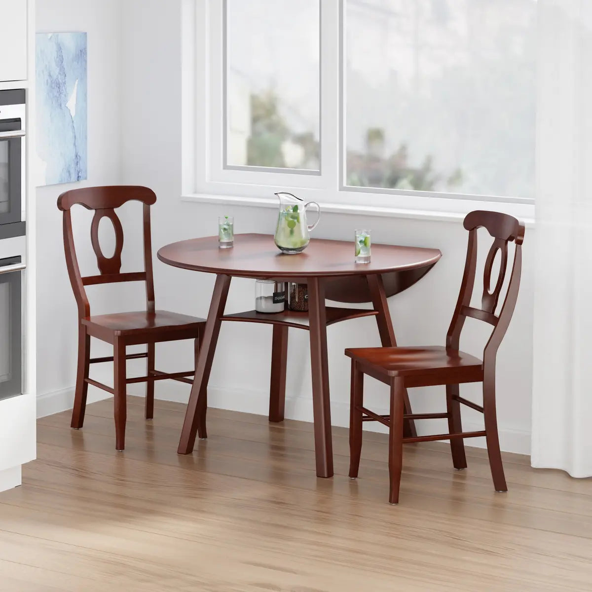 Marbelle Table 3-Pc Drop Leaf Dining Table with 2 Renaissance Chairs, Walnut