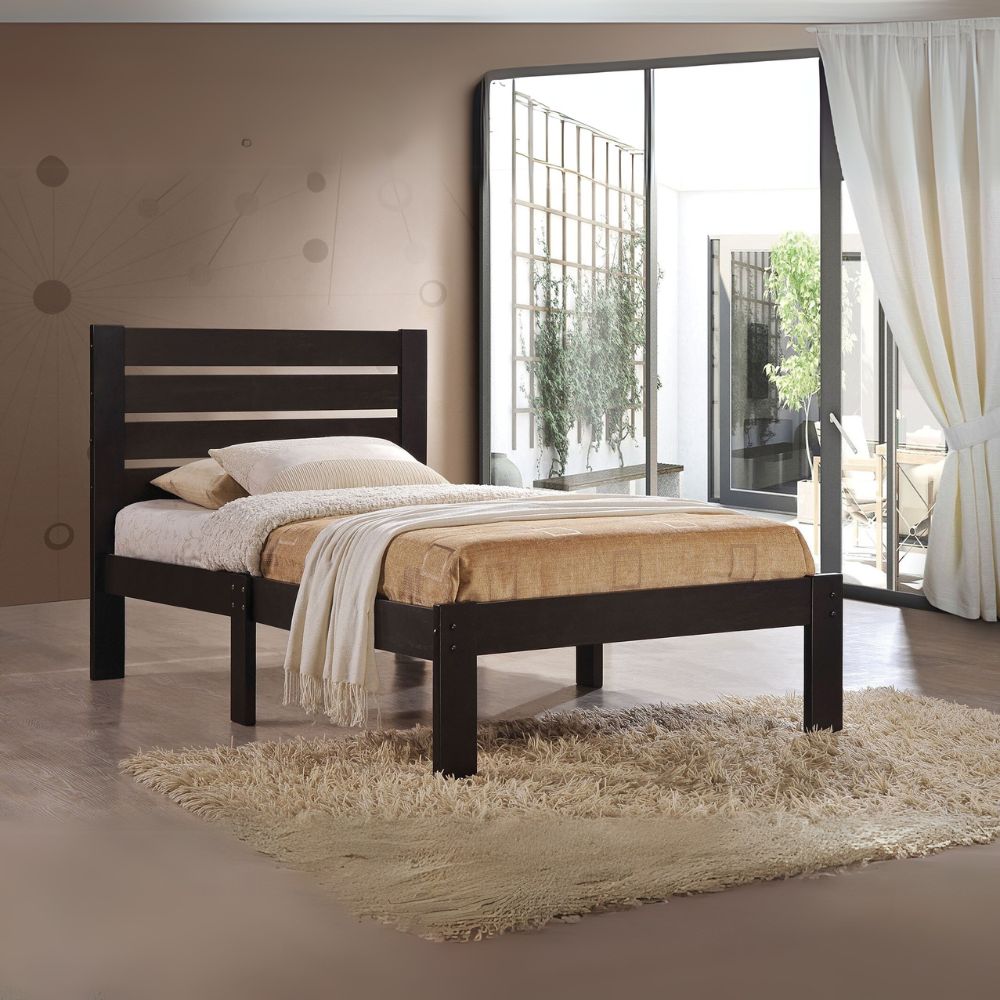Virnadavan Kenney Queen Espresso Wood Platform Bed – Contemporary Style with Wooden Slats No Box Spring Required