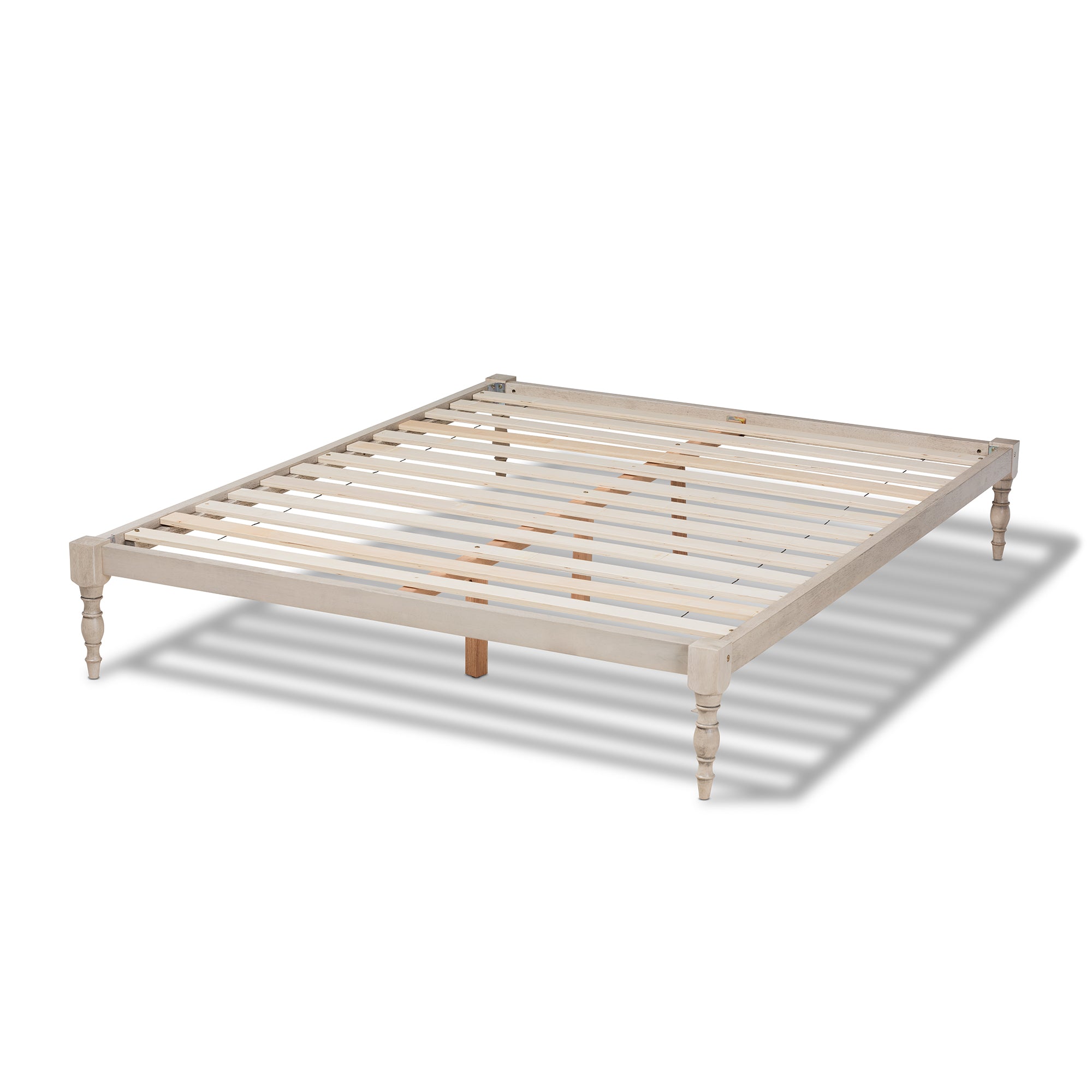 Iseline Modern and Contemporary Antique White Finished Wood King Size Platform Bed Frame