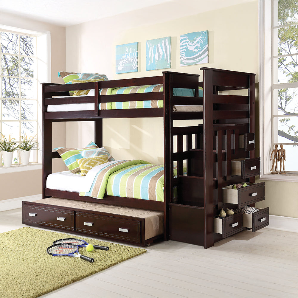 Egan Allentown Twin/Twin White Wood Bunk Bed Transitional Style with Trundle & Storage Drawers