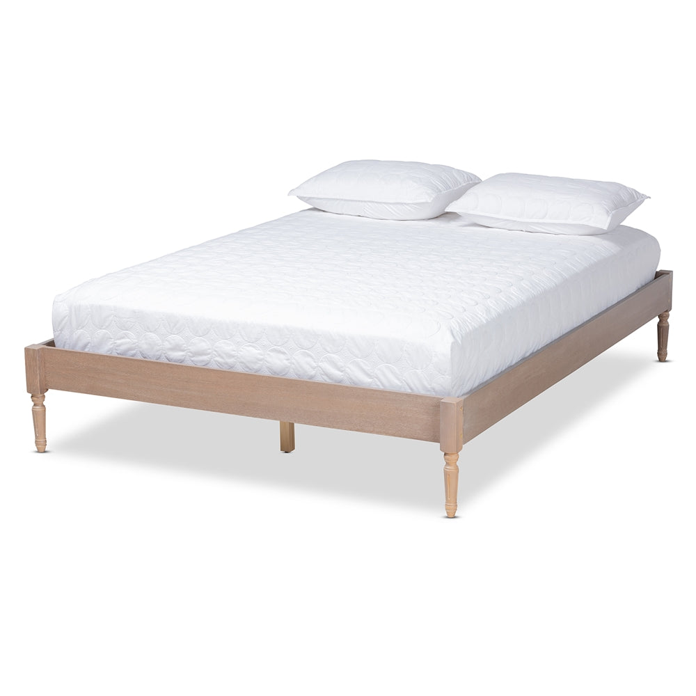 Colette French Bohemian Ash Walnut Finished Wood King Size Platform Bed Frame