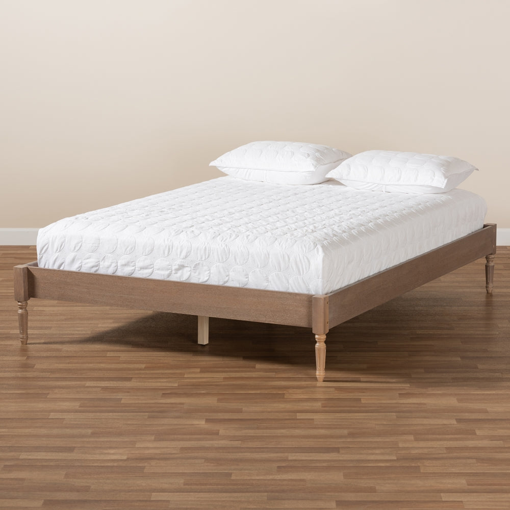 Colette Bohemia Antique Oak Finished Queen Size Platform Bed Frame