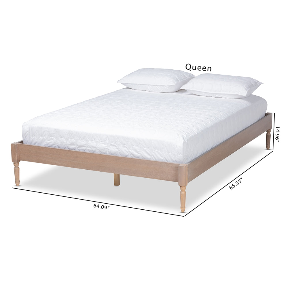 Colette Bohemia Antique Oak Finished Queen Size Platform Bed Frame