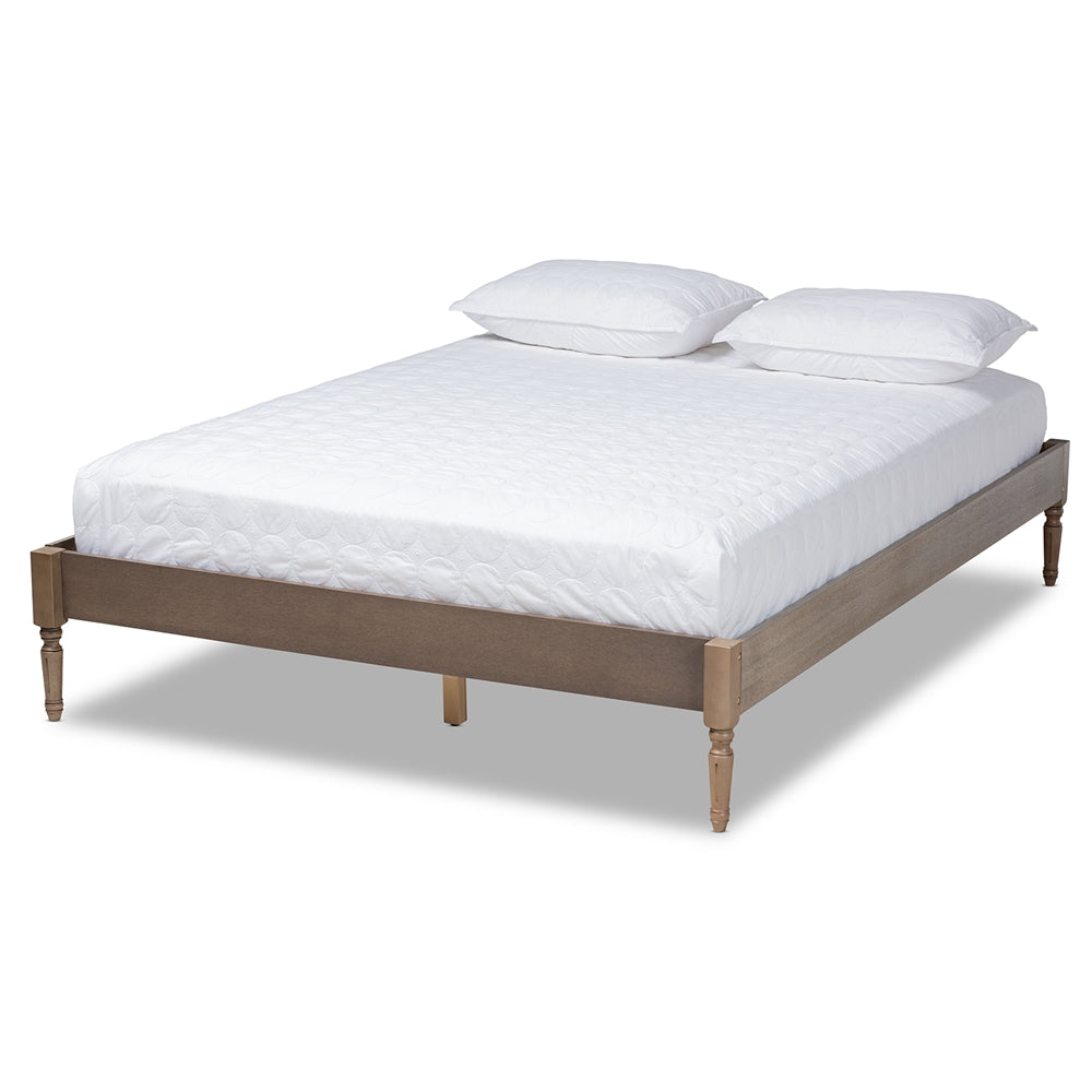 Colette French Bohemian Ash Walnut Finished Wood King Size Platform Bed Frame