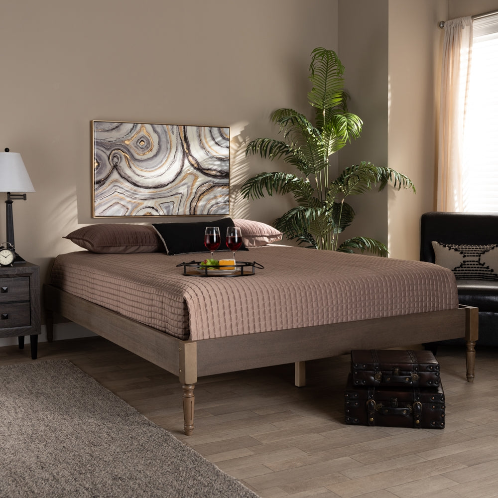 Colette Bohemia Antique Oak Finished Queen Size Platform Bed Frame