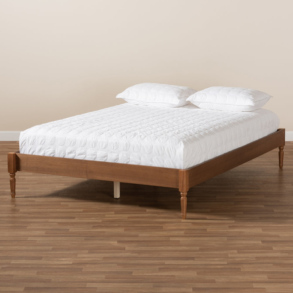 Colette French Bohemian Ash Walnut Finished Wood King Size Platform Bed Frame