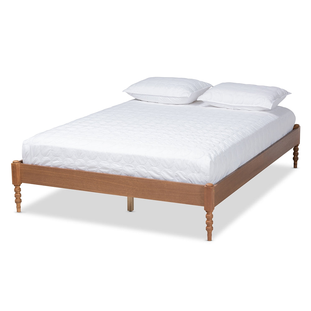 Cielle French Bohemian Antique Oak Finished Wood King Size Platform Bed Frame