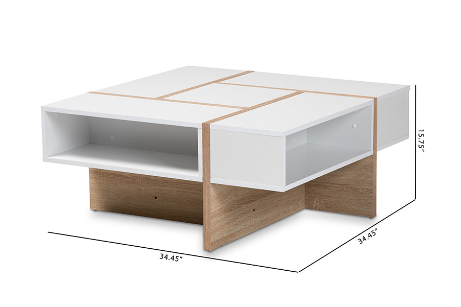 Rasa Modern and Contemporary Two-Tone White and Oak Finished Wood Coffee Table