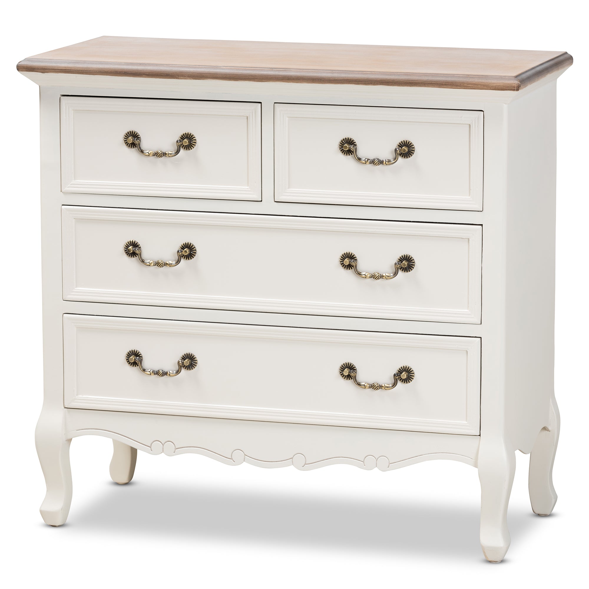 Baxton Studio Amalie Antique French Country Cottage Two-Tone White and Oak Finished 4-Drawer Accent Storage Cabinet