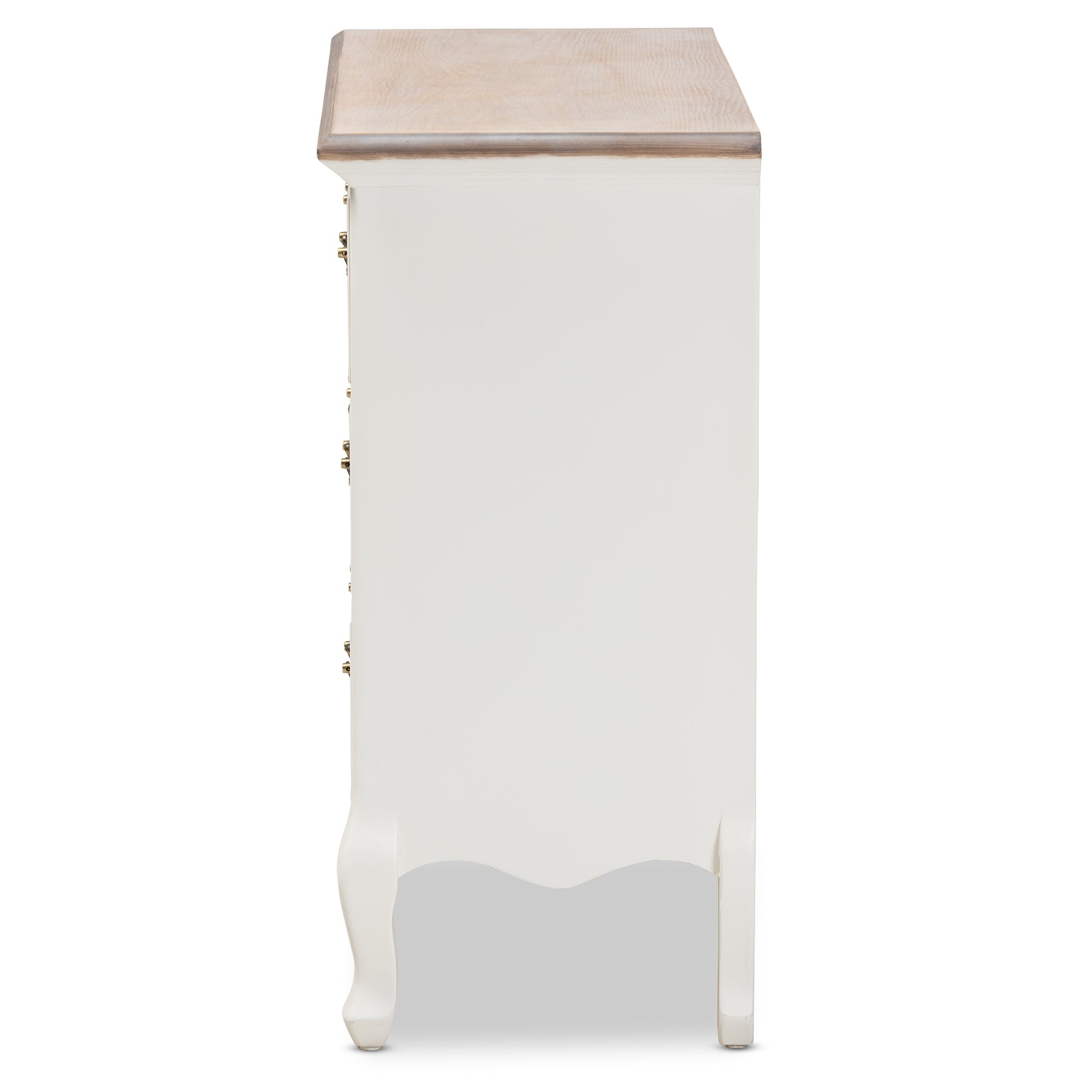 Amalie Antique French Country Cottage Two-Tone White and Oak Finished 4-Drawer Accent Storage Cabinet