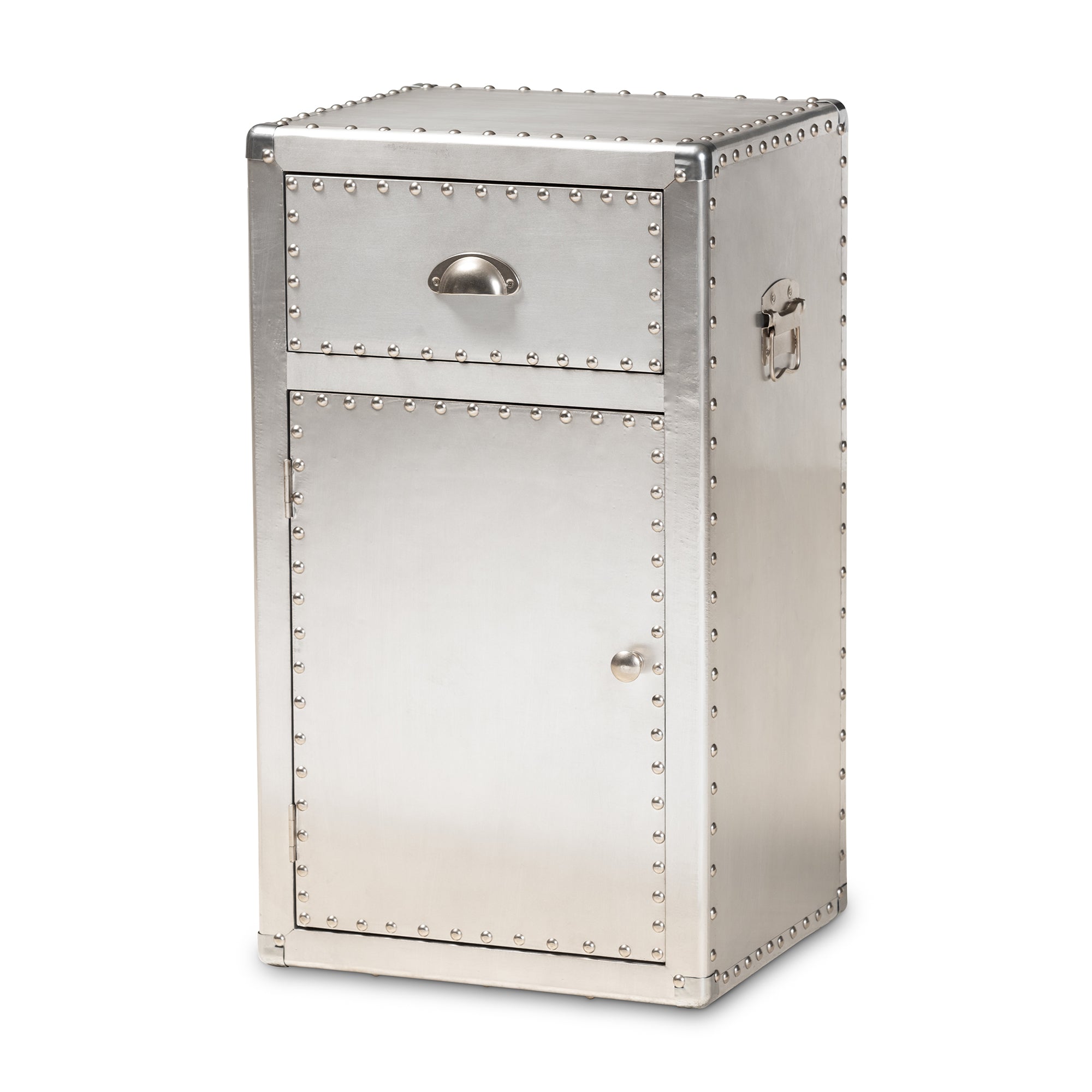 Serge French Industrial Silver Metal 1-Door Accent Storage Cabinet
