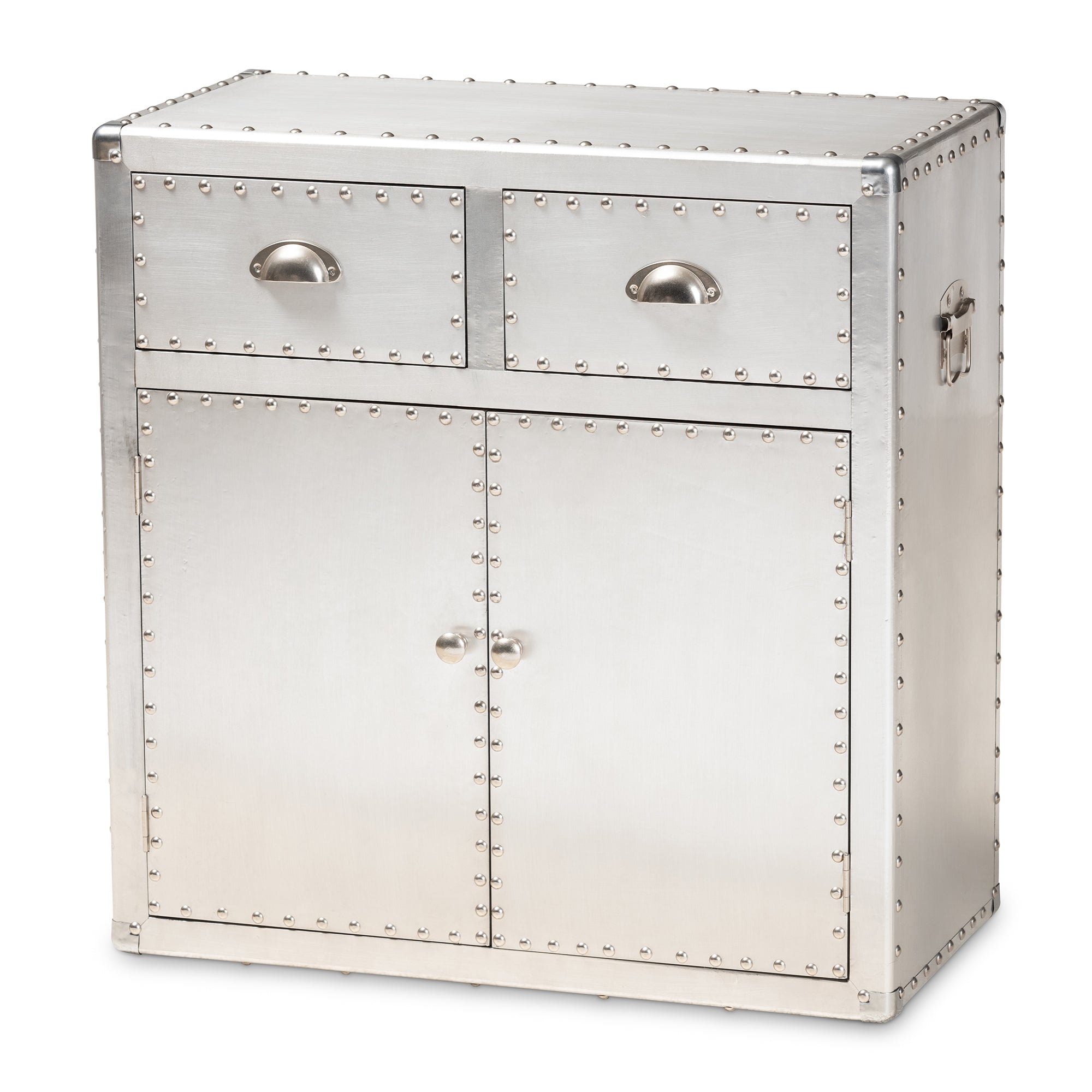 Serge French Industrial Silver Metal 2-Door Accent Storage Cabinet