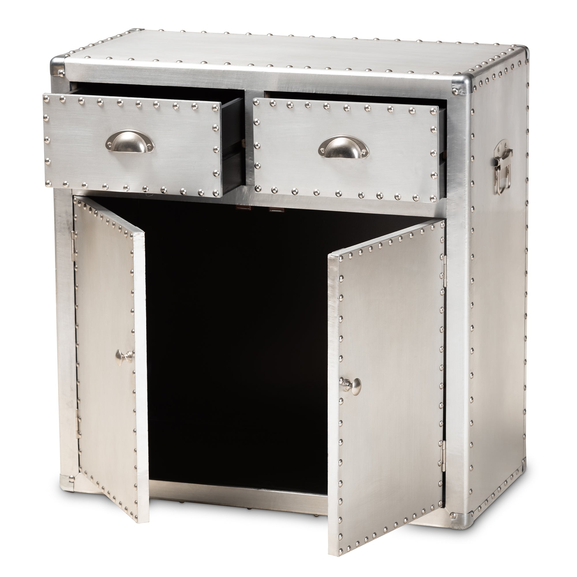 Serge French Industrial Silver Metal 2-Door Accent Storage Cabinet