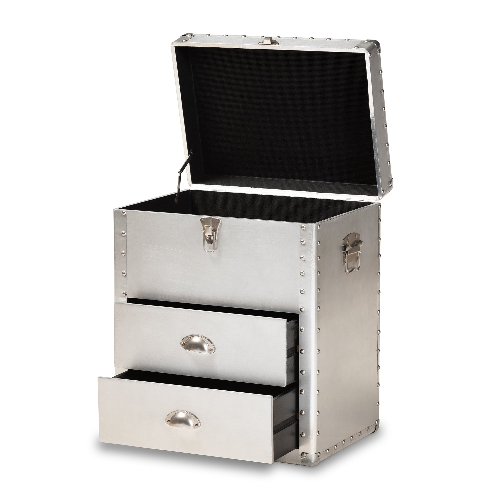 Serge French Industrial Silver Metal 2-Drawer Accent Storage Cabinet