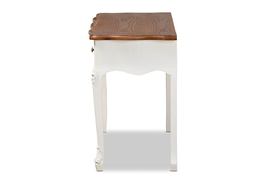 Sophie Classic Traditional French Country White and Brown Finished Small 3-Drawer Wood Console Table
