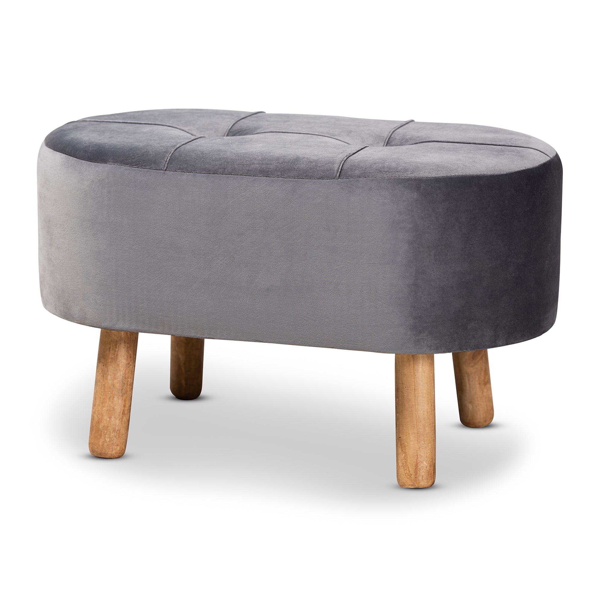 Simone Mid-Century Modern Grey Velvet Fabric Upholstered Wood Ottoman