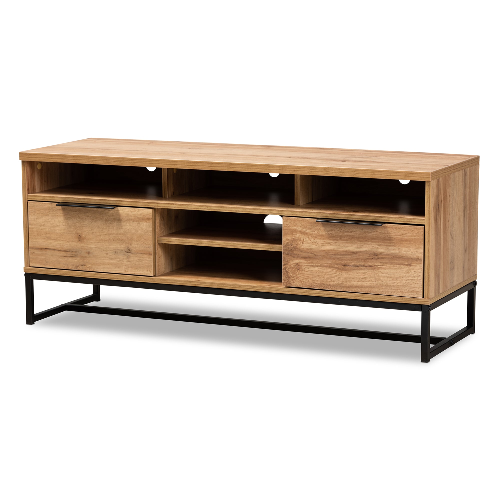 Baxton Studio Reid Modern and Contemporary Industrial Oak Finished Wood and Black Metal 2-Drawer TV Stand