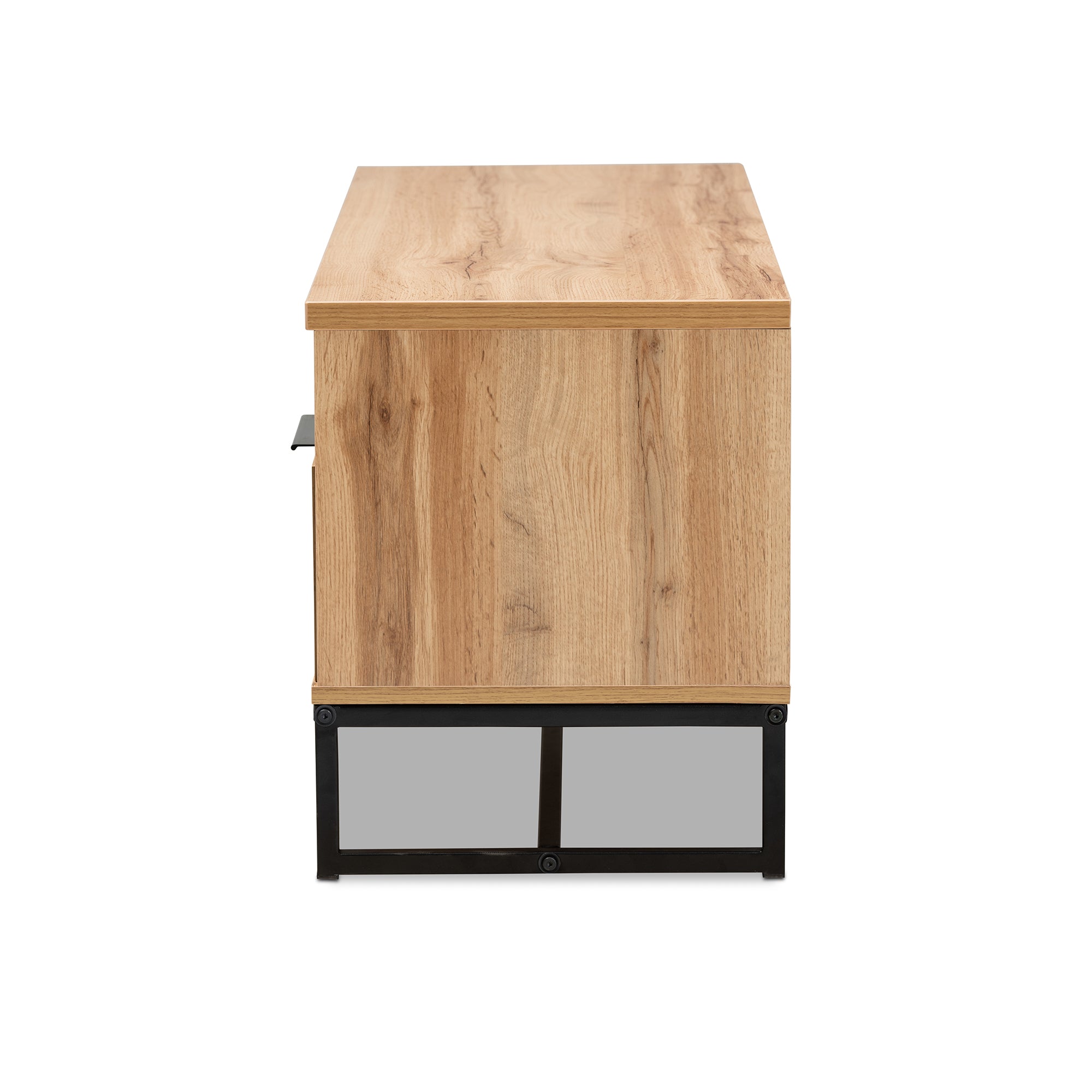 Reid Modern and Contemporary Industrial Oak Finished Wood and Black Metal 2-Drawer TV Stand