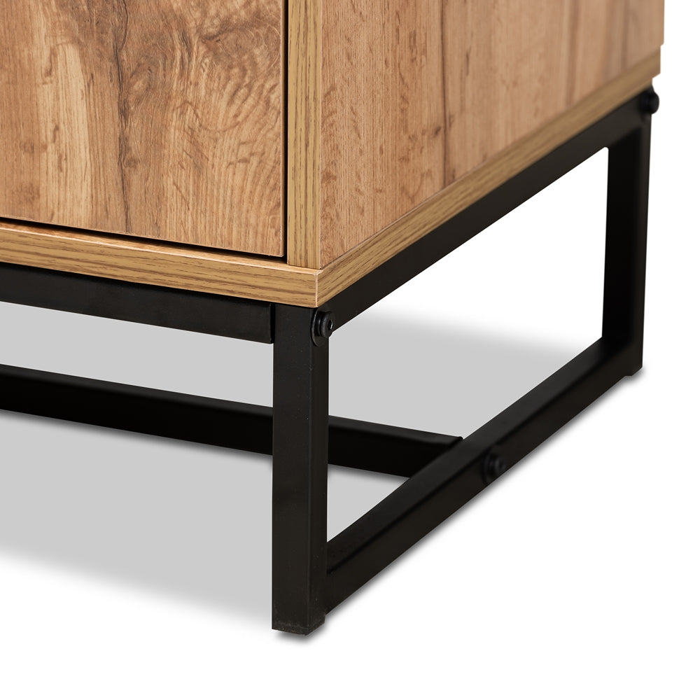 Reid Modern and Contemporary Industrial Oak Finished Wood and Black Metal 3-Drawer Sideboard Buffet