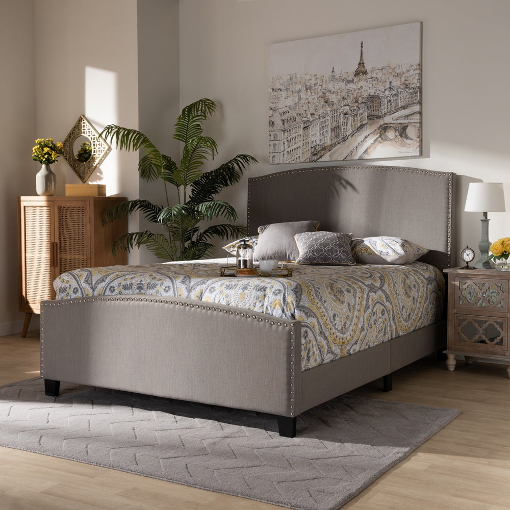 Morgan Modern Transitional Grey Fabric Upholstered Queen Size Panel Bed