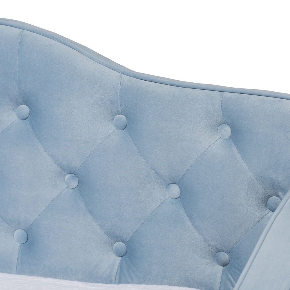 Freda Traditional and Transitional Light Blue Velvet Fabric Upholstered and Button Tufted Twin Size Daybed with Trundle