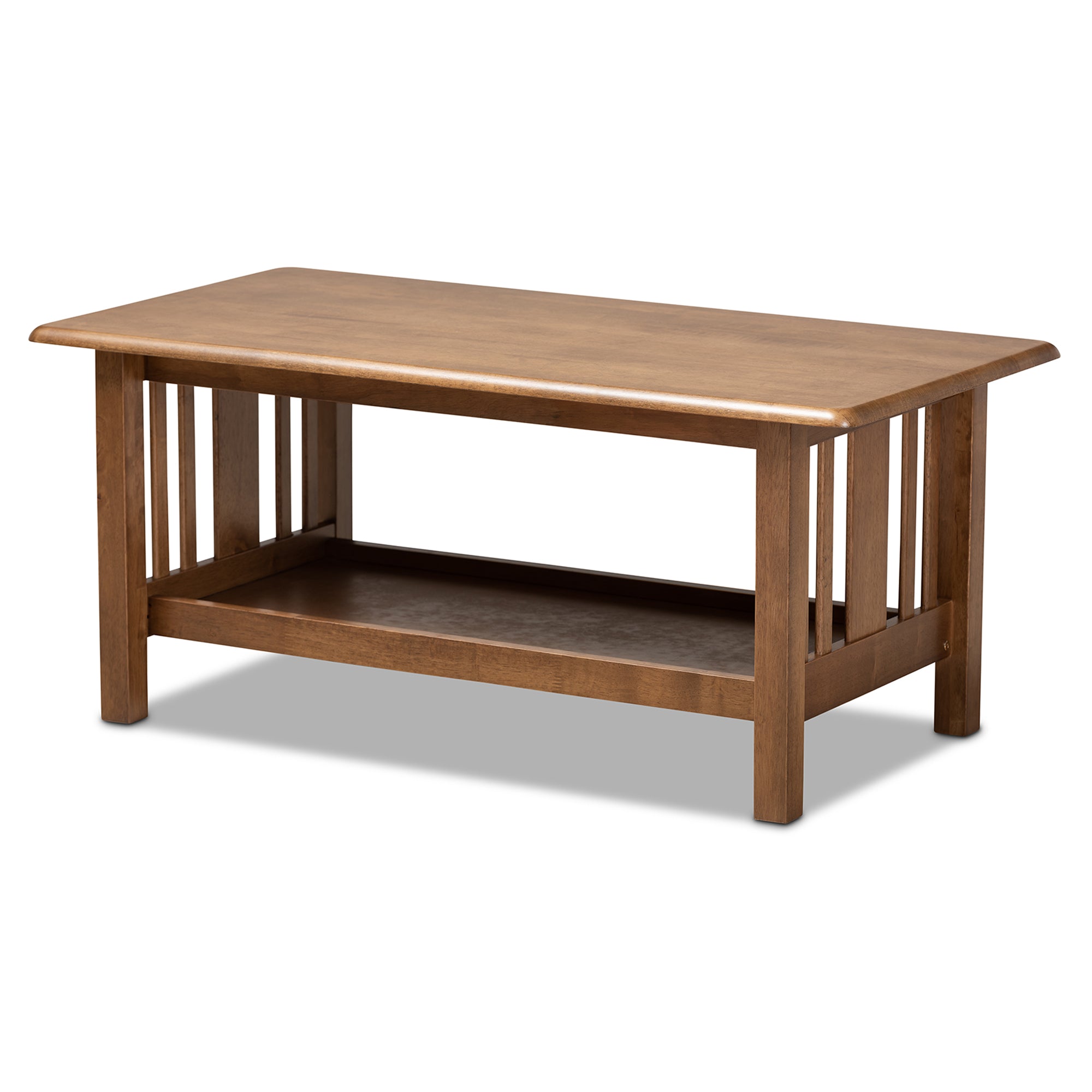 Rylie Traditional Transitional Mission Style Walnut Brown Finished Rectangular Wood Coffee Table