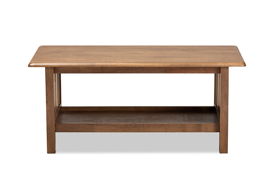 Rylie Traditional Transitional Mission Style Walnut Brown Finished Rectangular Wood Coffee Table