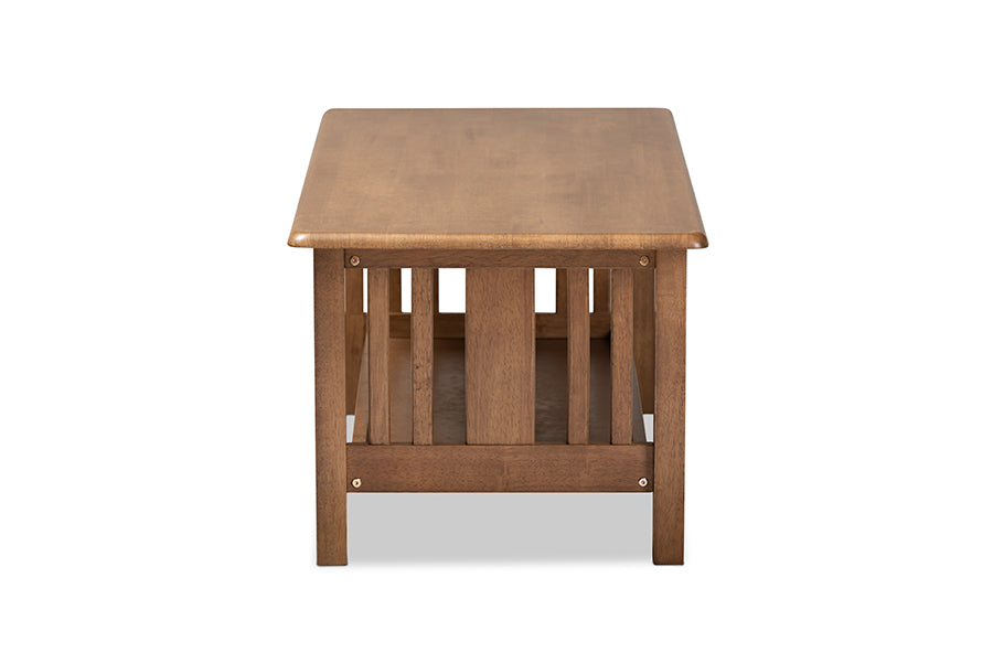 Rylie Traditional Transitional Mission Style Walnut Brown Finished Rectangular Wood Coffee Table