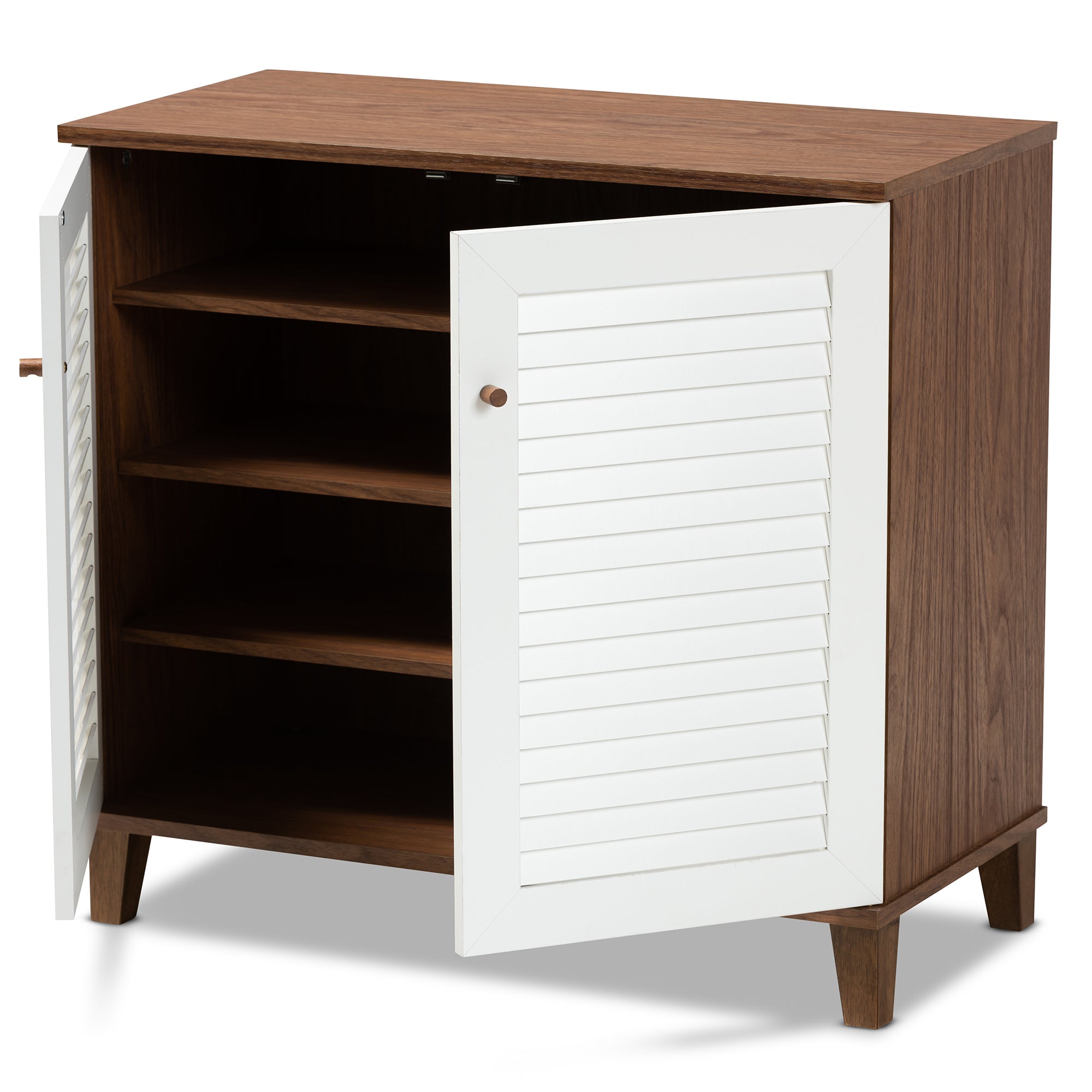 Coolidge Modern and Contemporary White and Walnut Finished 4-Shelf Wood Shoe Storage Cabinet