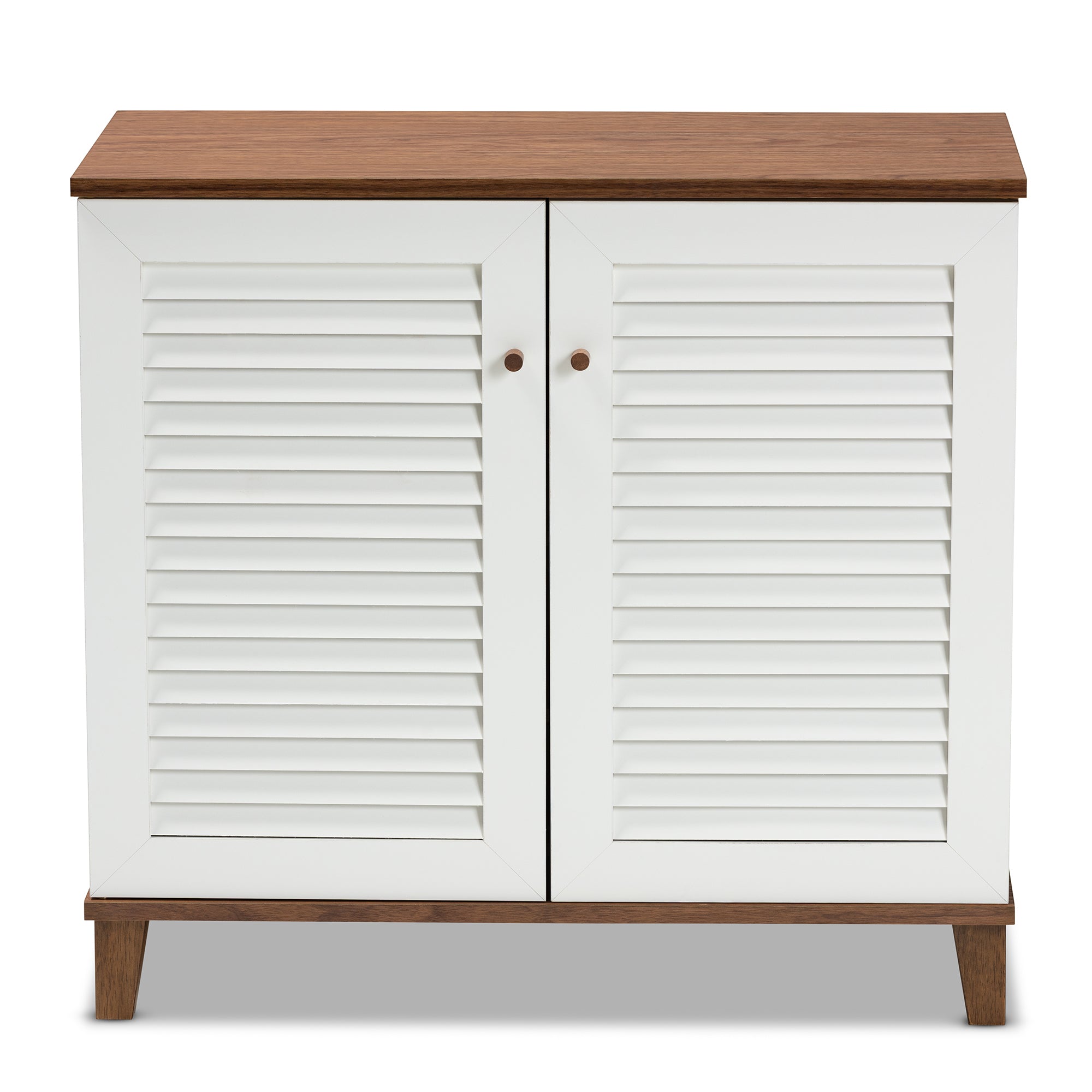 Coolidge Modern and Contemporary White and Walnut Finished 4-Shelf Wood Shoe Storage Cabinet