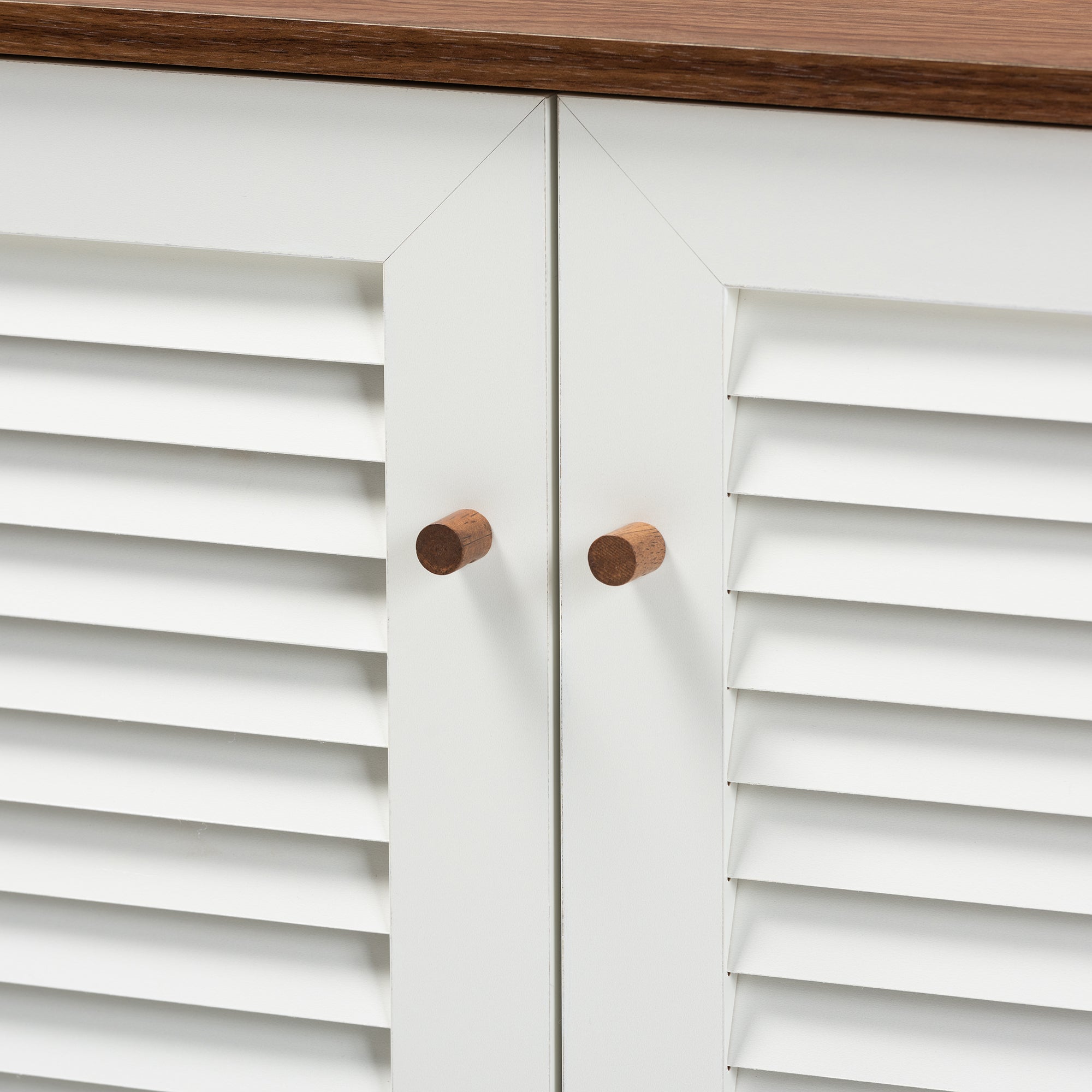 Coolidge Modern and Contemporary White and Walnut Finished 4-Shelf Wood Shoe Storage Cabinet