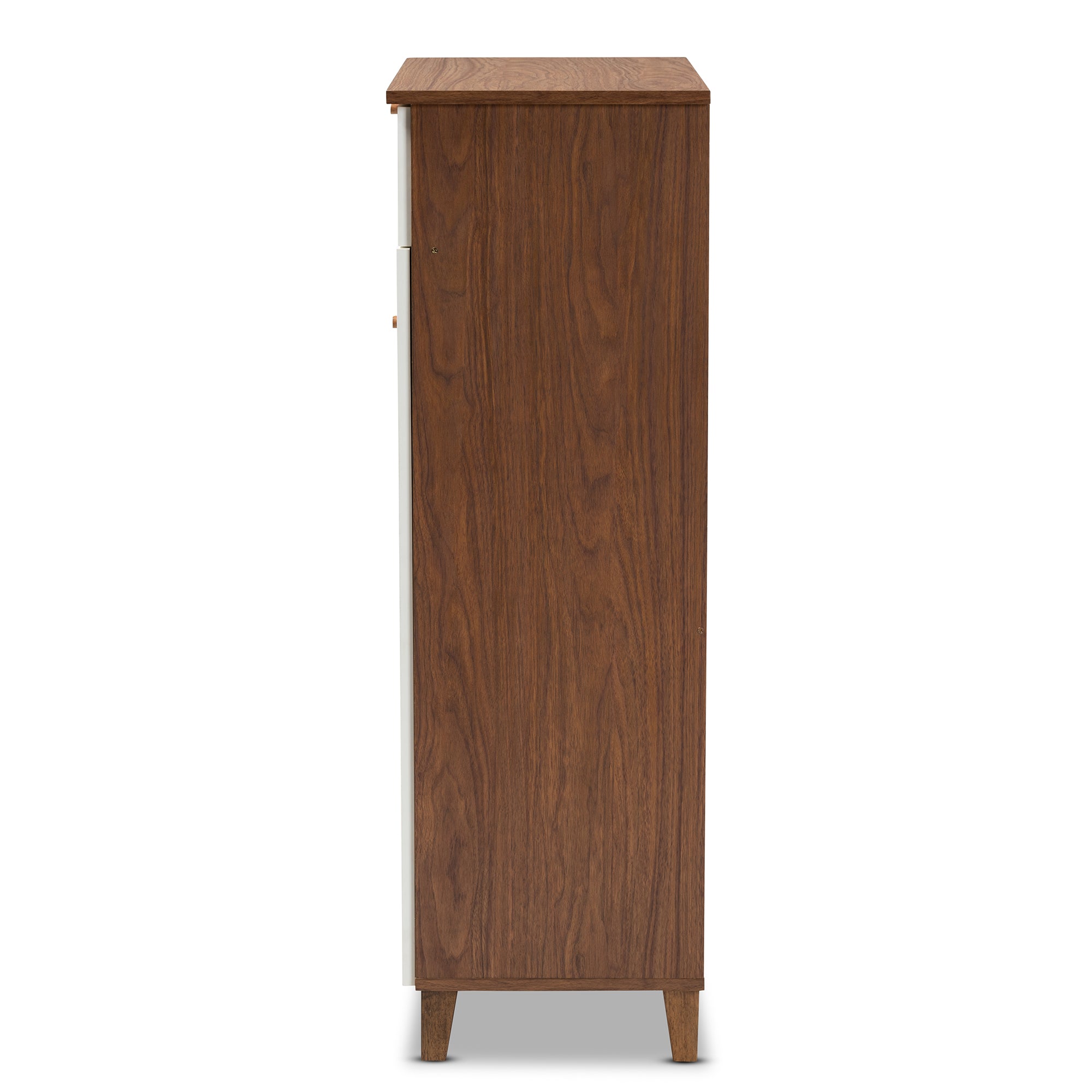 Coolidge Modern and Contemporary White and Walnut Finished 5-Shelf Wood Shoe Storage Cabinet with Drawer