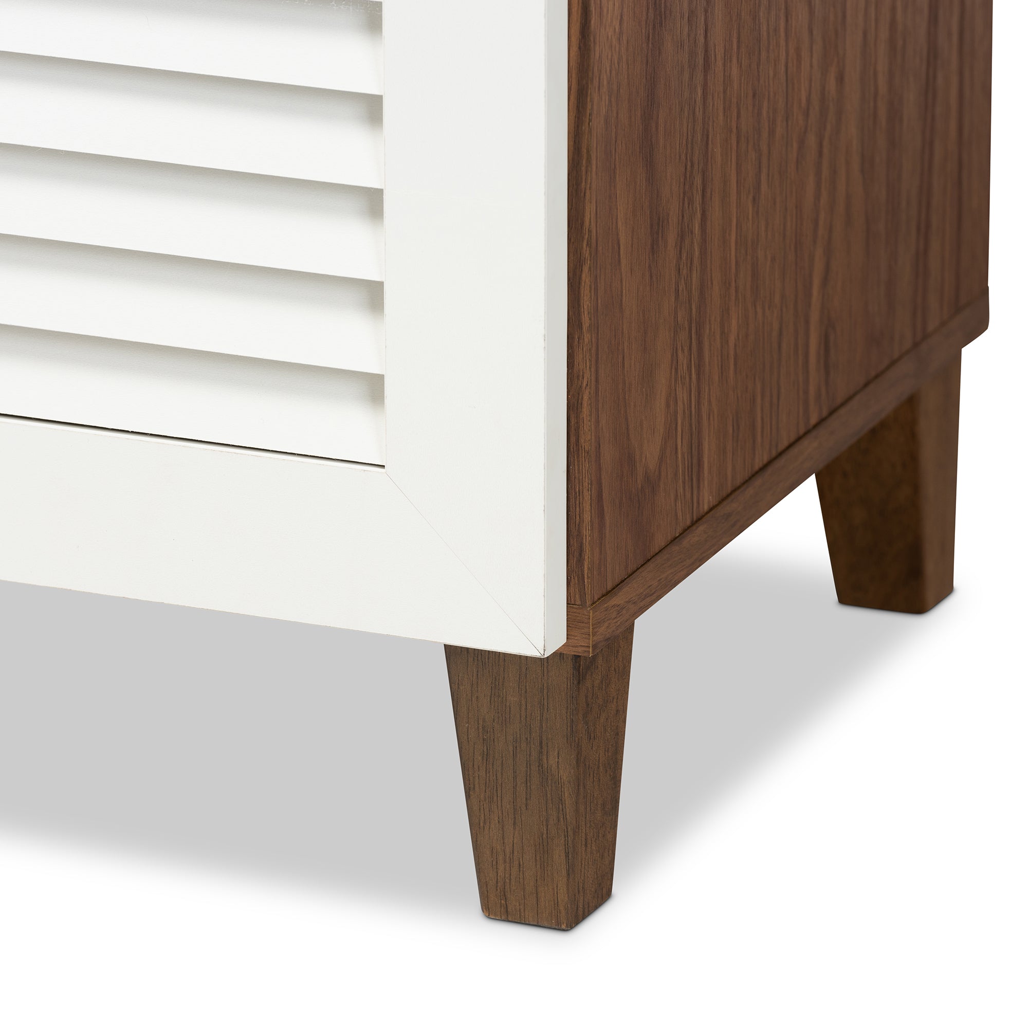 Coolidge Modern and Contemporary White and Walnut Finished 5-Shelf Wood Shoe Storage Cabinet with Drawer