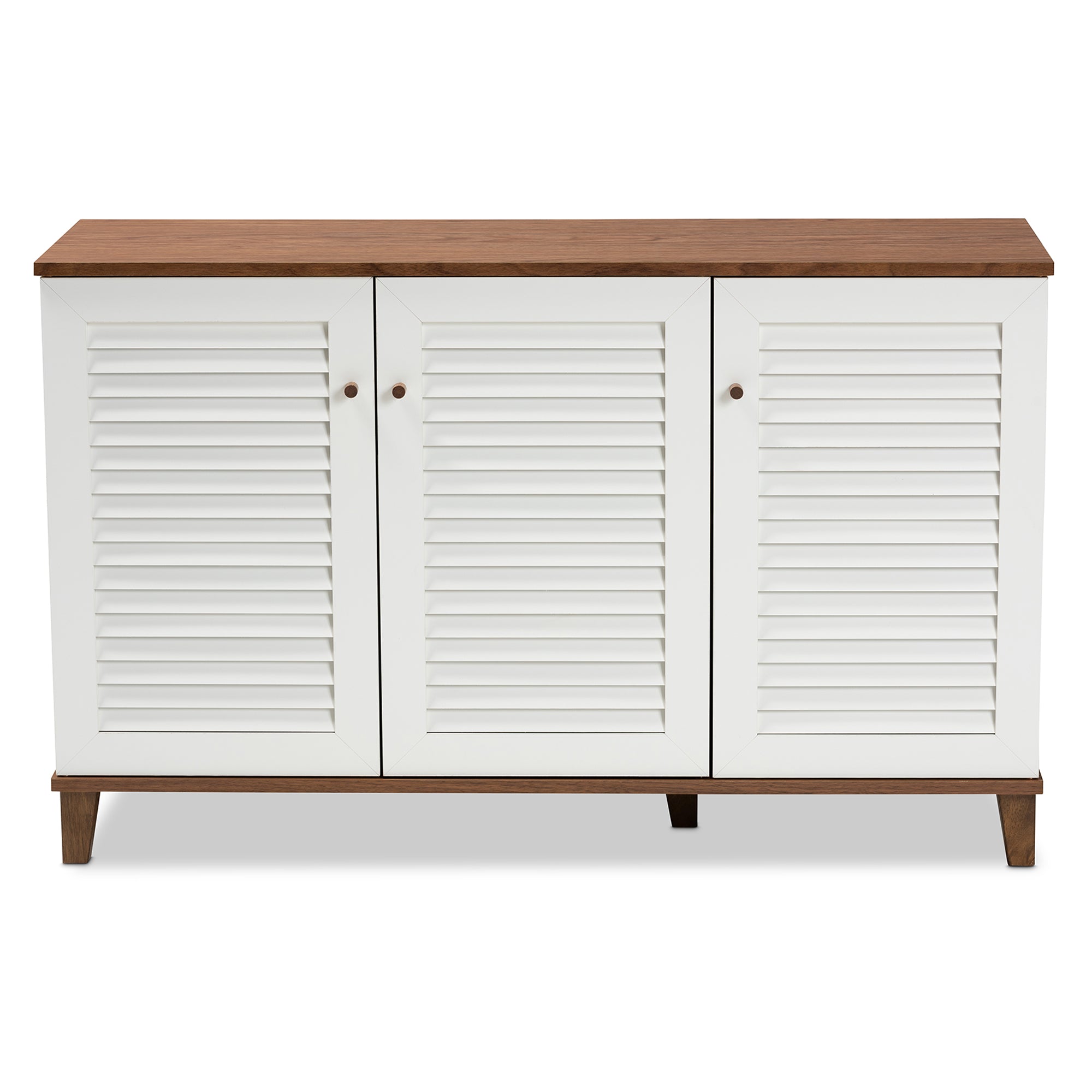 Coolidge Modern and Contemporary Walnut/White Finished 8-Shelf Wood Shoe Storage Cabinet