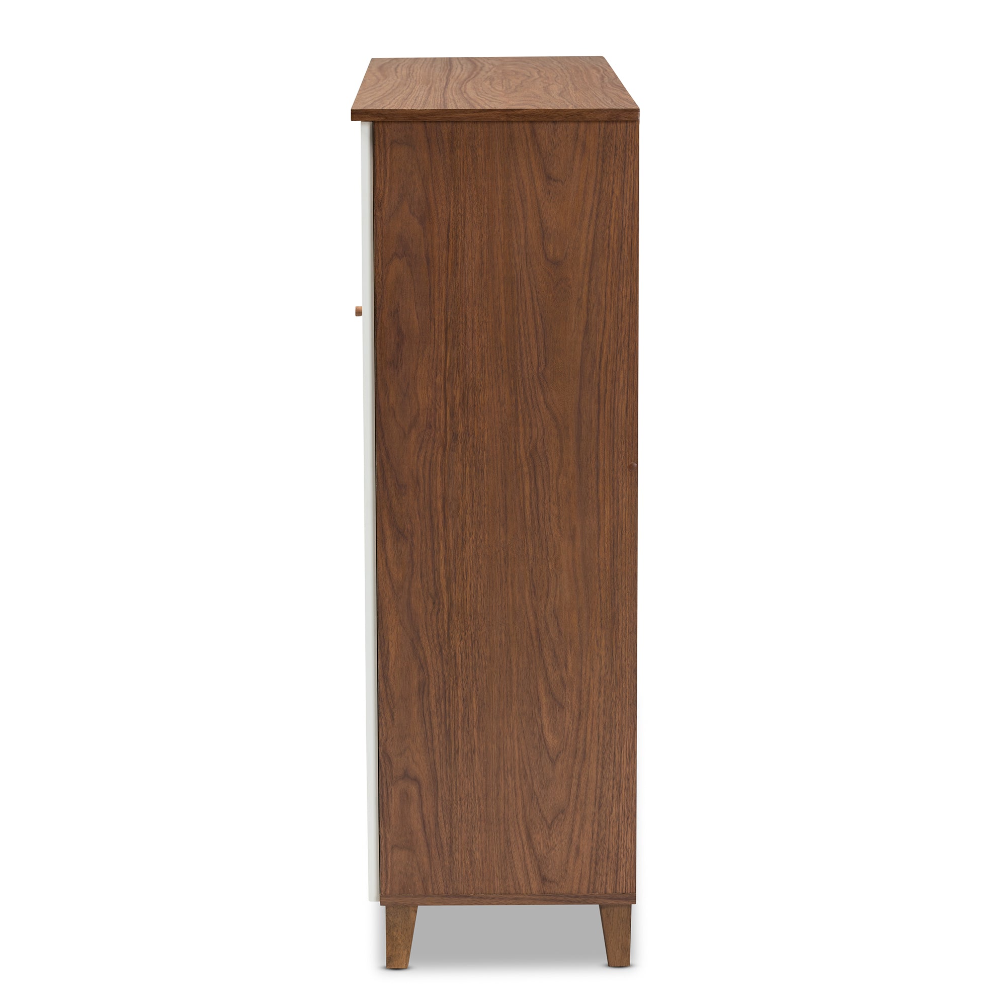Coolidge Modern and Contemporary White and Walnut Finished 11-Shelf Wood Shoe Storage Cabinet with Drawer