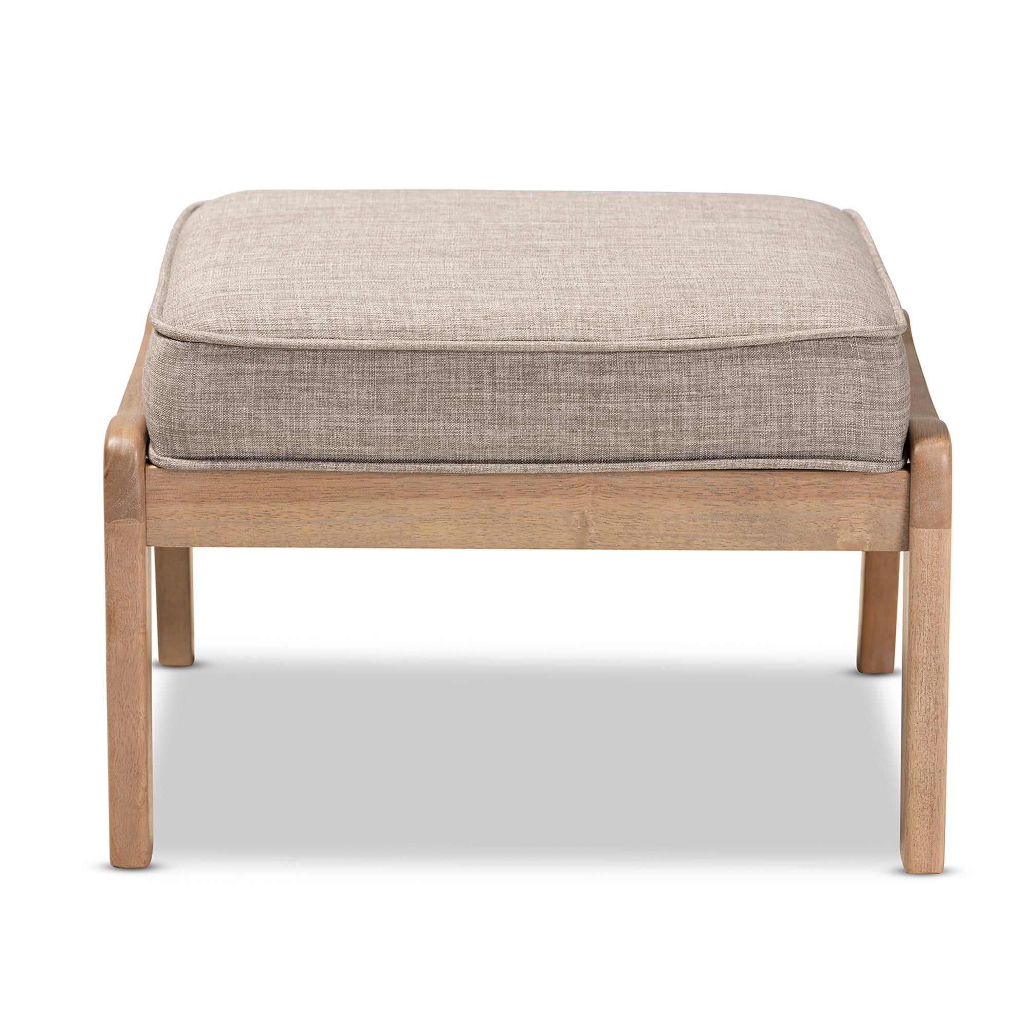 Sigrid Mid-Century Modern Light Grey Fabric Upholstered Antique Oak Finished Wood Ottoman