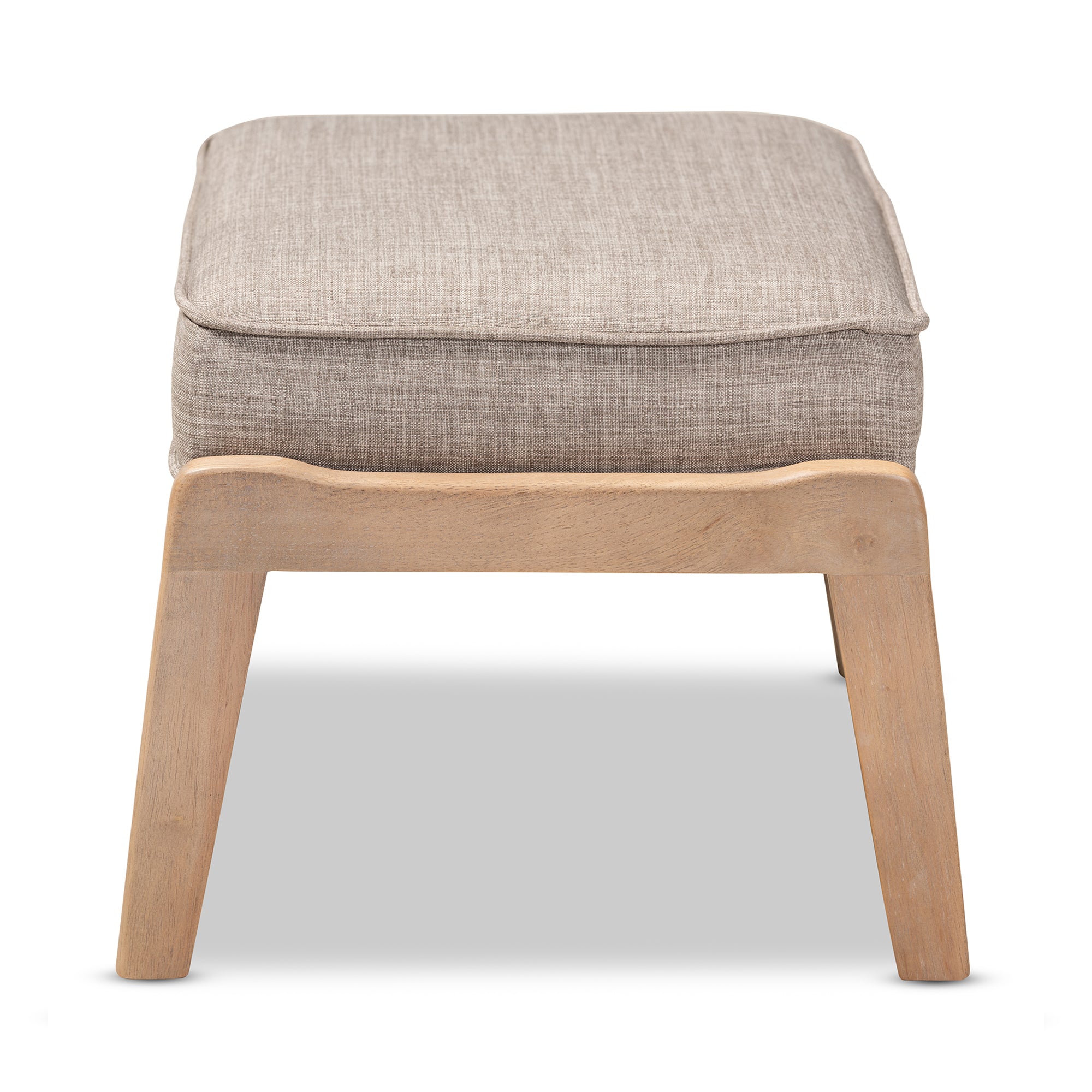 Sigrid Mid-Century Modern Light Grey Fabric Upholstered Antique Oak Finished Wood Ottoman