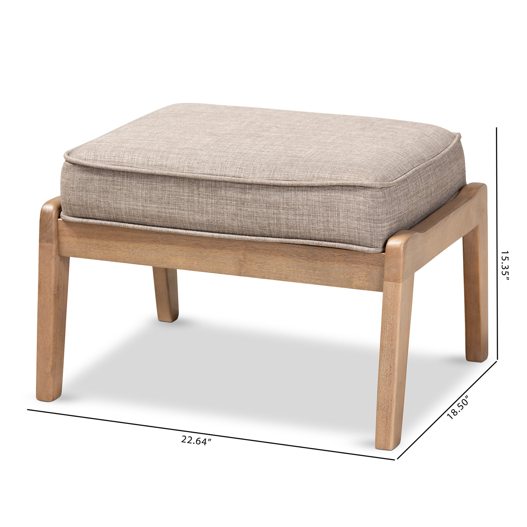 Sigrid Mid-Century Modern Light Grey Fabric Upholstered Antique Oak Finished Wood Ottoman
