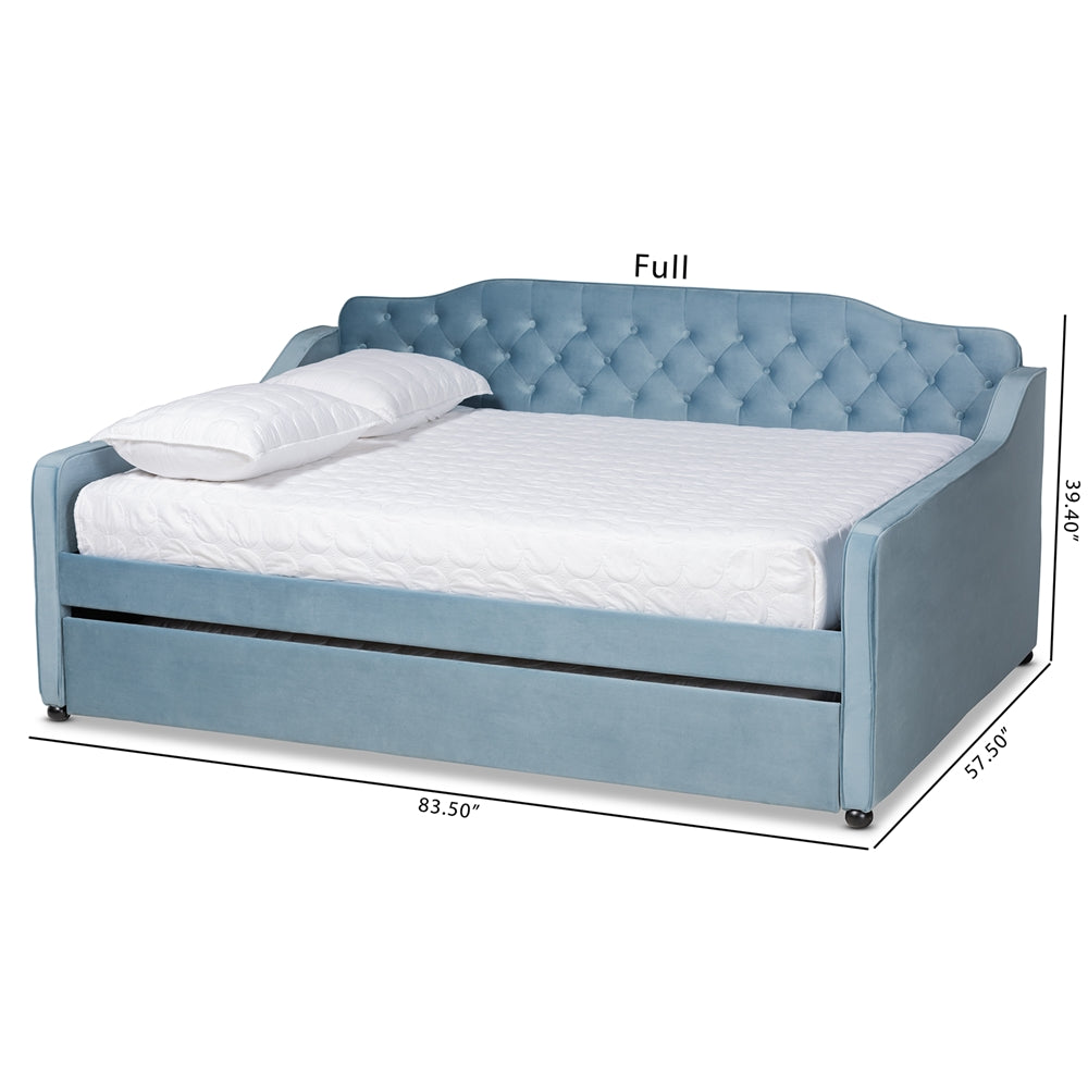 Freda Grey Velvet Tufted Full Size Daybed with Trundle