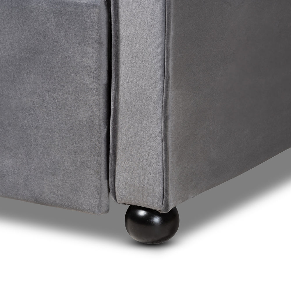 Freda Grey Velvet Fabric and Button Tufted Queen Size Daybed with Trundle