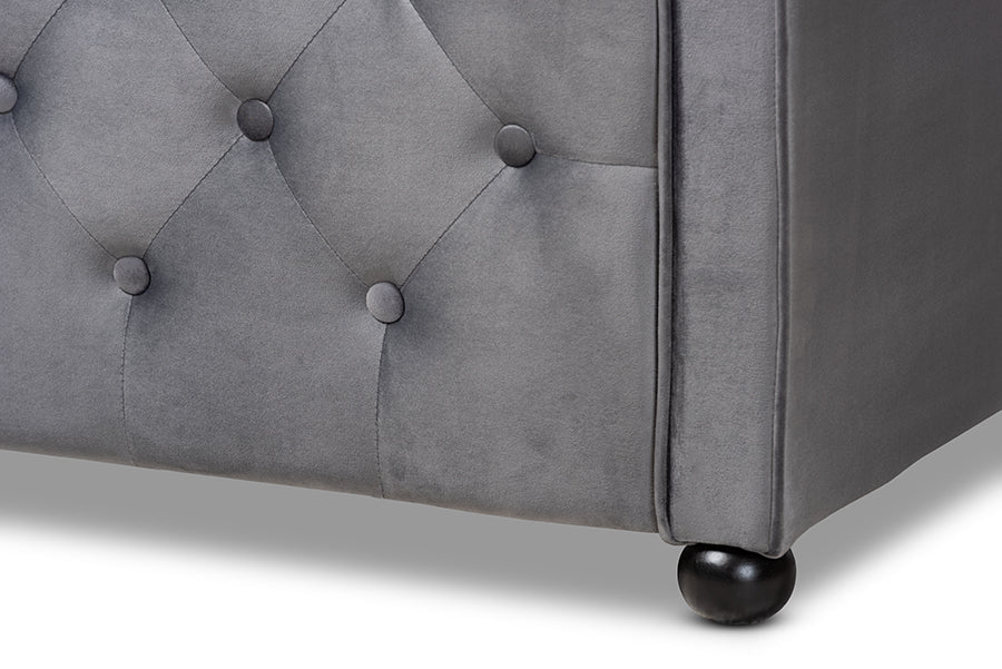 Freda Transitional and Contemporary Grey Velvet Fabric Upholstered and Button Tufted Full Size Daybed
