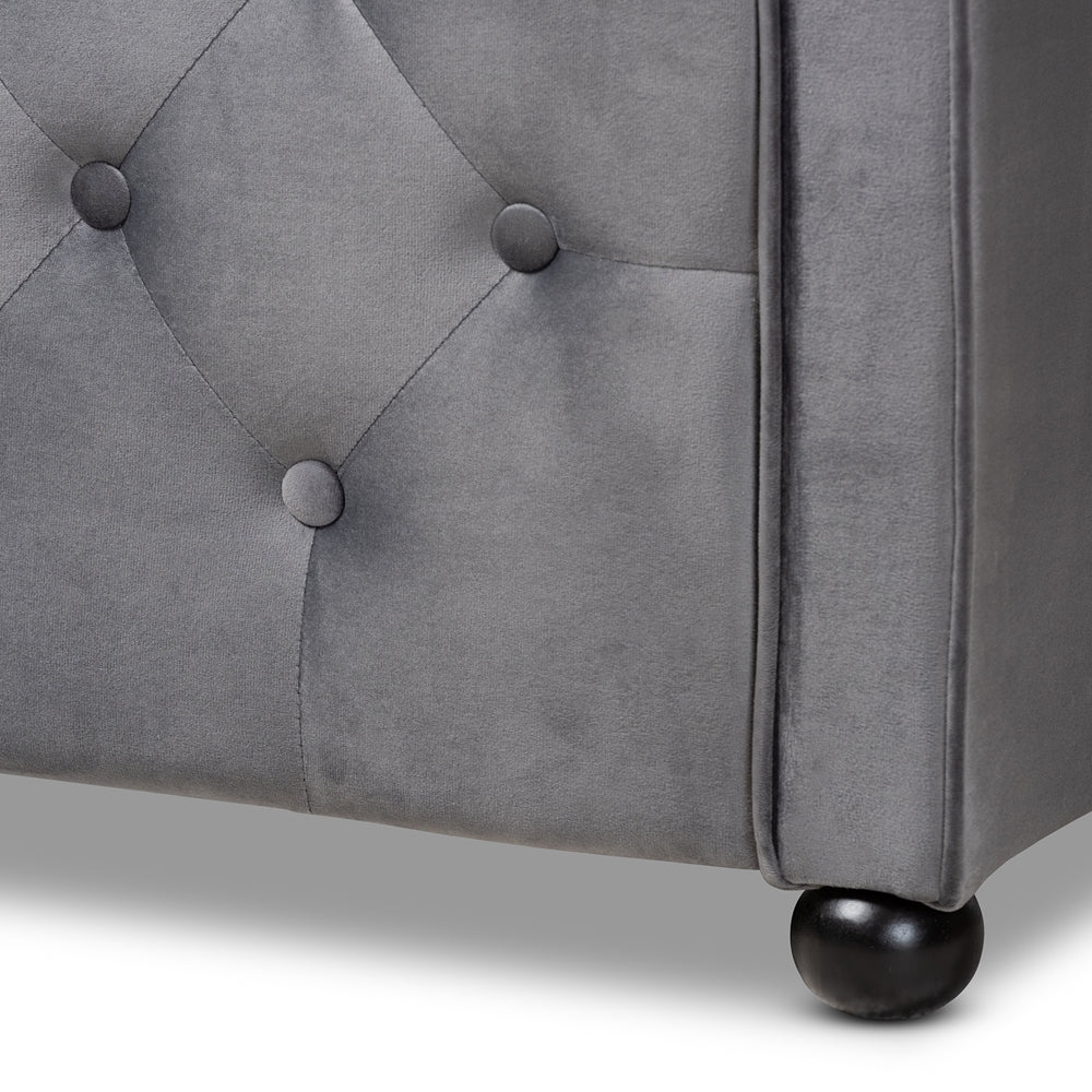 Freda Transitional and Contemporary Grey Velvet Fabric Upholstered and Button Tufted Full Size Daybed
